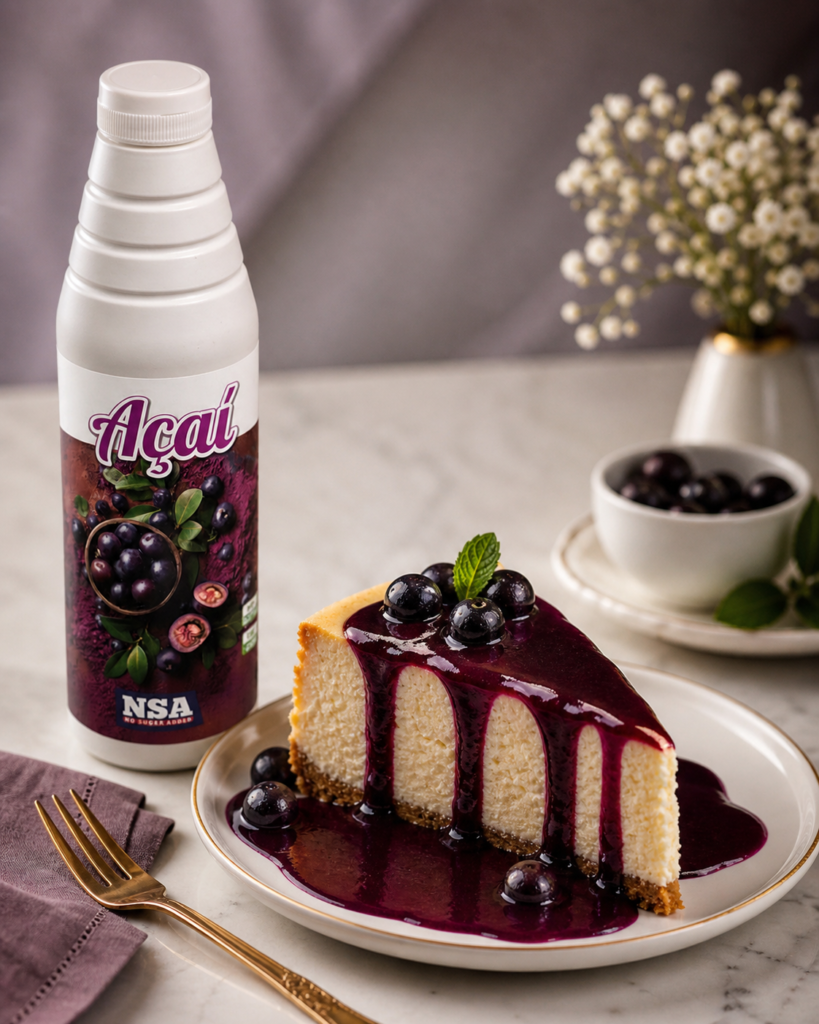 Cheesecake terminado con Topping A&ccedil;a&iacute; Antica Tradizione