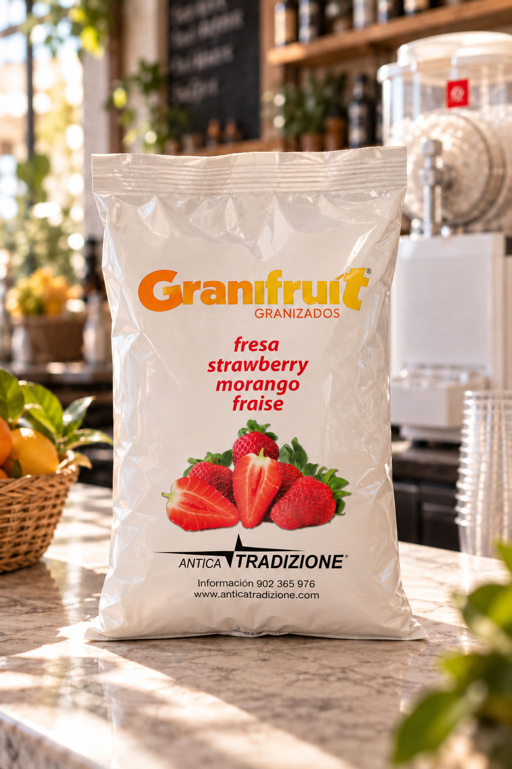 Preparado de granizado de fresa en bolsa