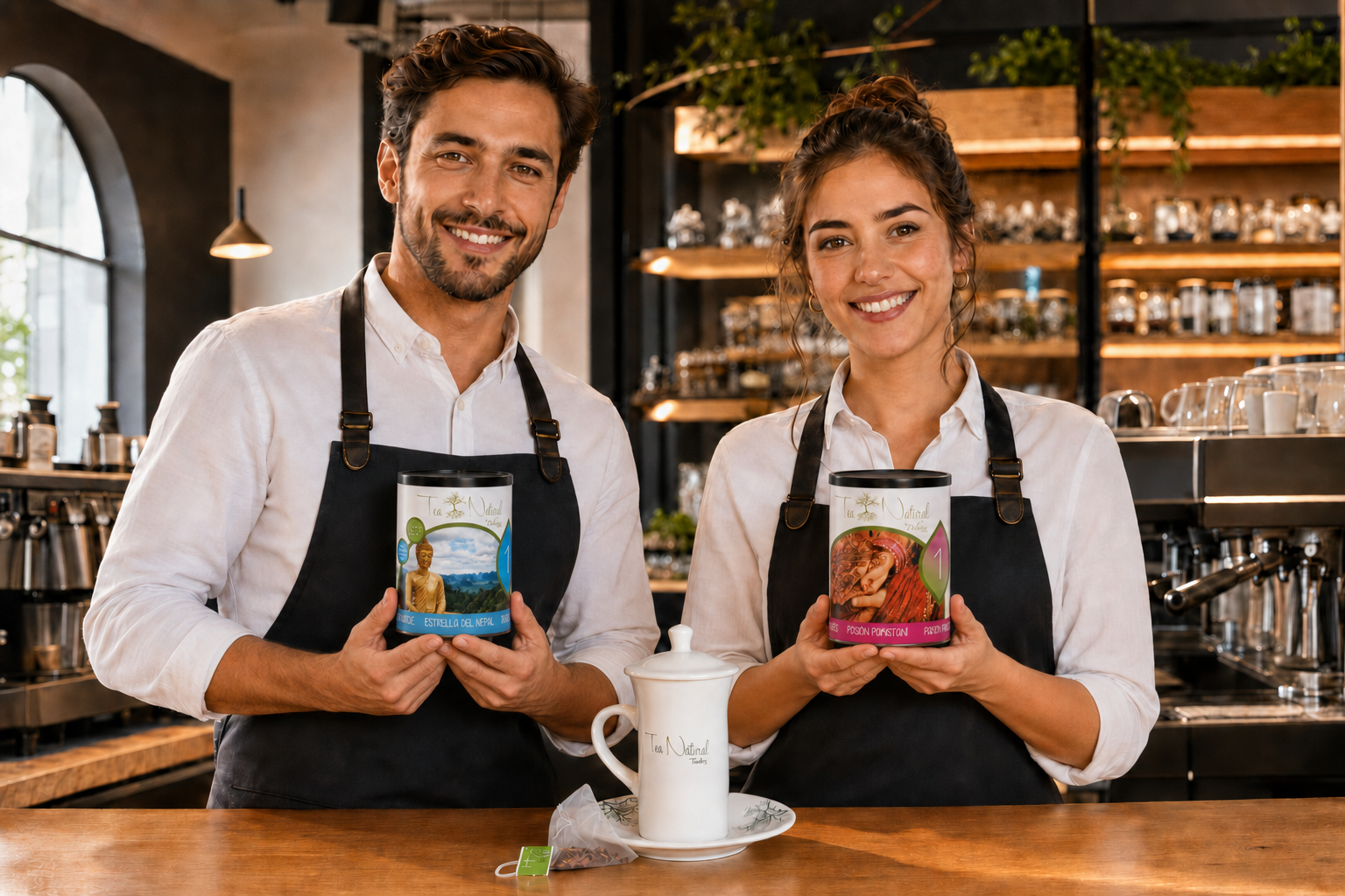 Presentaci&oacute;n profesional de Tea Natural con latas y servicio de t&eacute; para hosteler&iacute;a