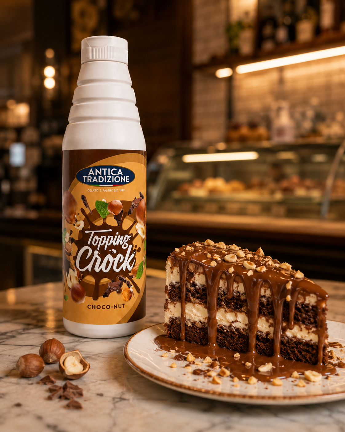 Crema Choconut en botella de 1 litro con tarta