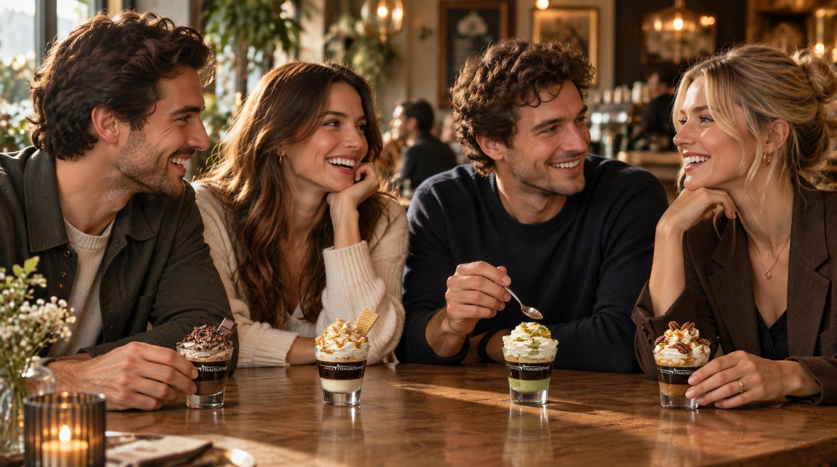 Clientes disfrutando de diferentes Coffeecream en una cafeter&iacute;a