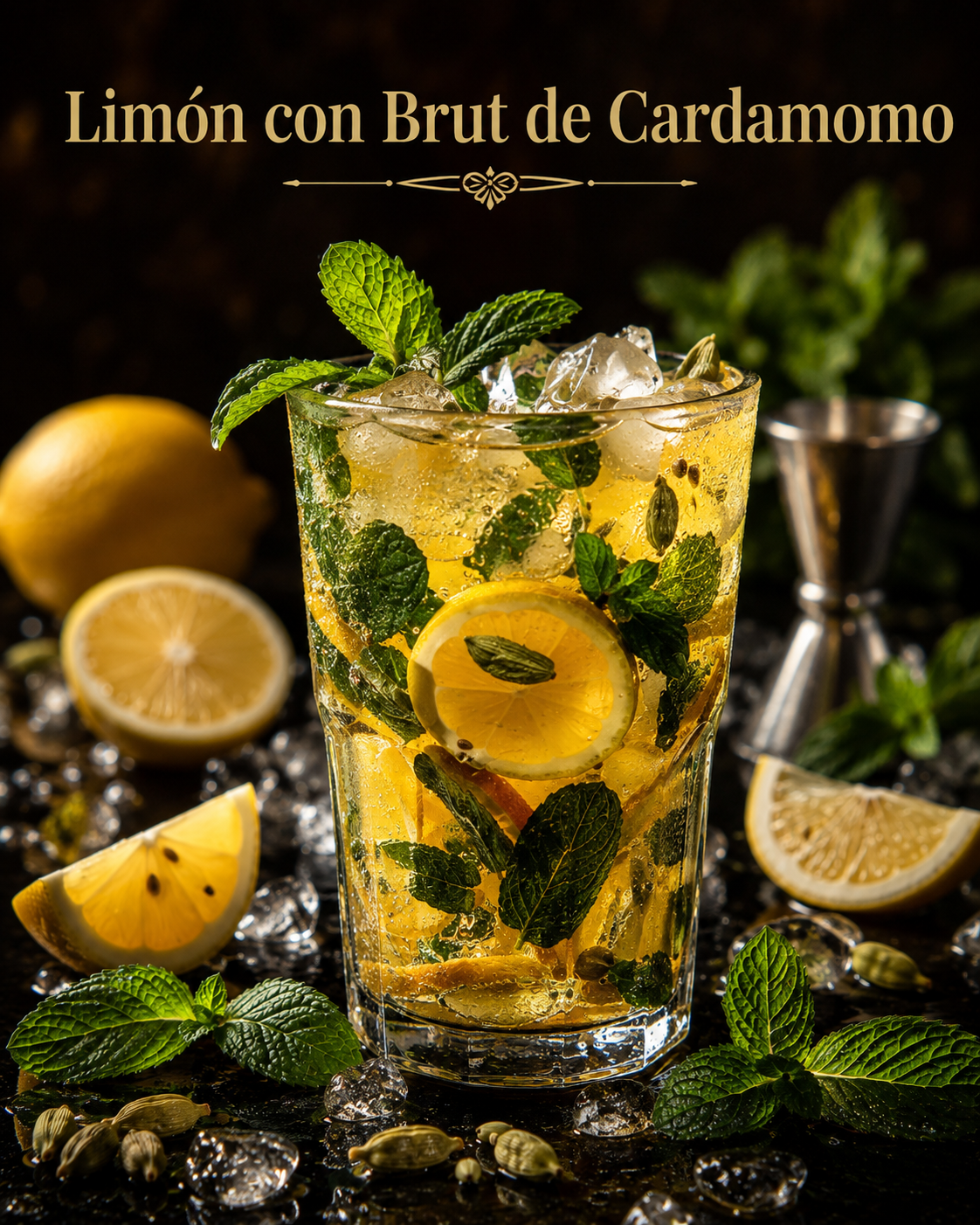 Mojito de lim&oacute;n con Brut de Cardamomo y decoraci&oacute;n c&iacute;trica