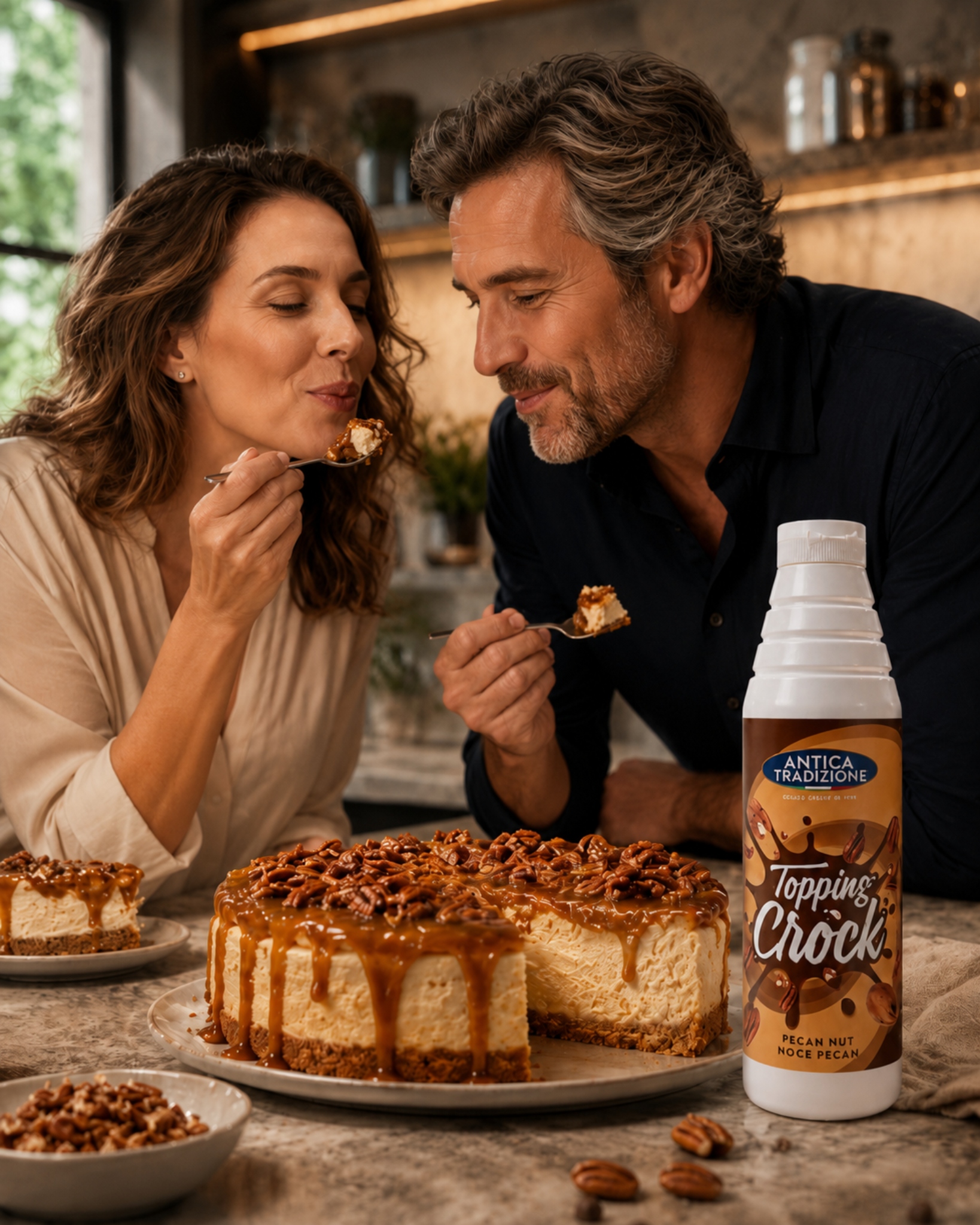 Crema Pecan Nut en botella de 1 litro con postre